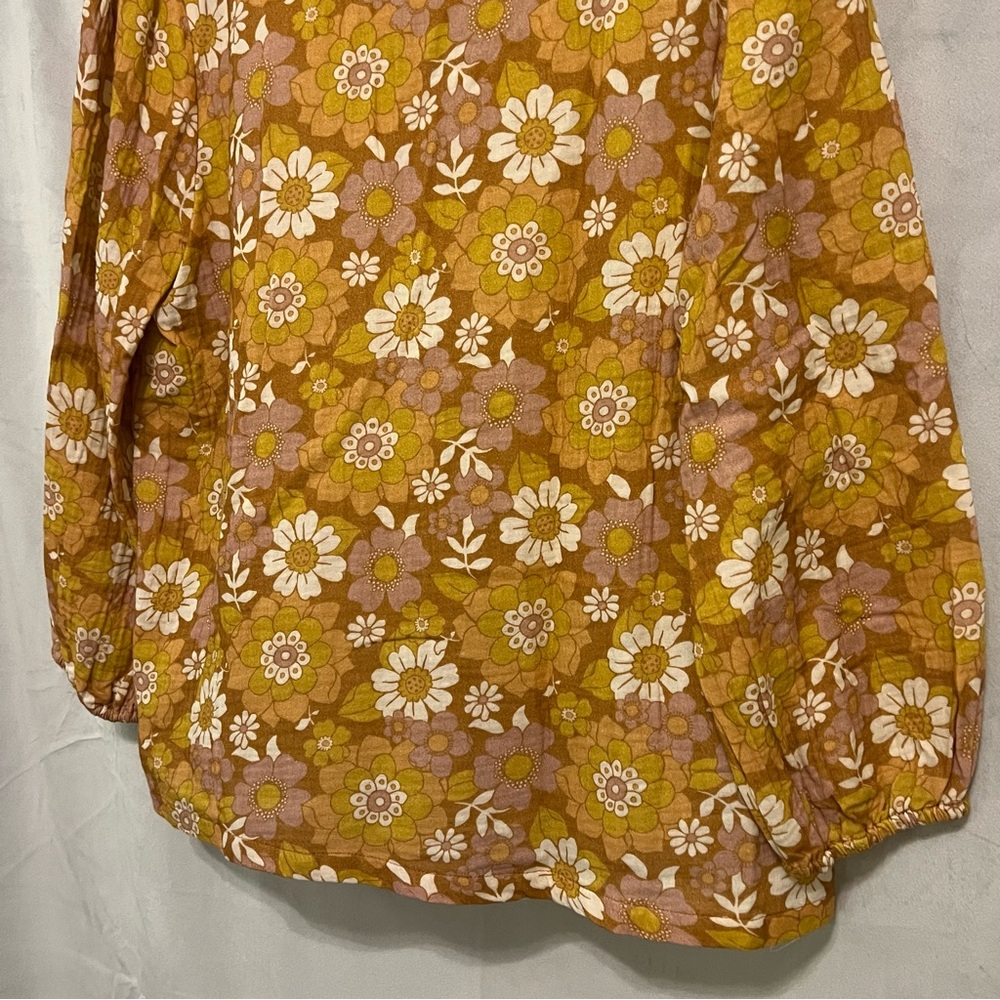 MARINE LAYER Women's Jamie Multi Floral Print Long Sleeve Split neck top Medium - Picture 3 of 10